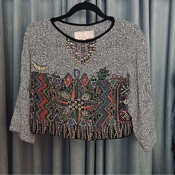 PLATINUM blouse cropped beaded boho vintage 1980s designer - Picture 3 of 10